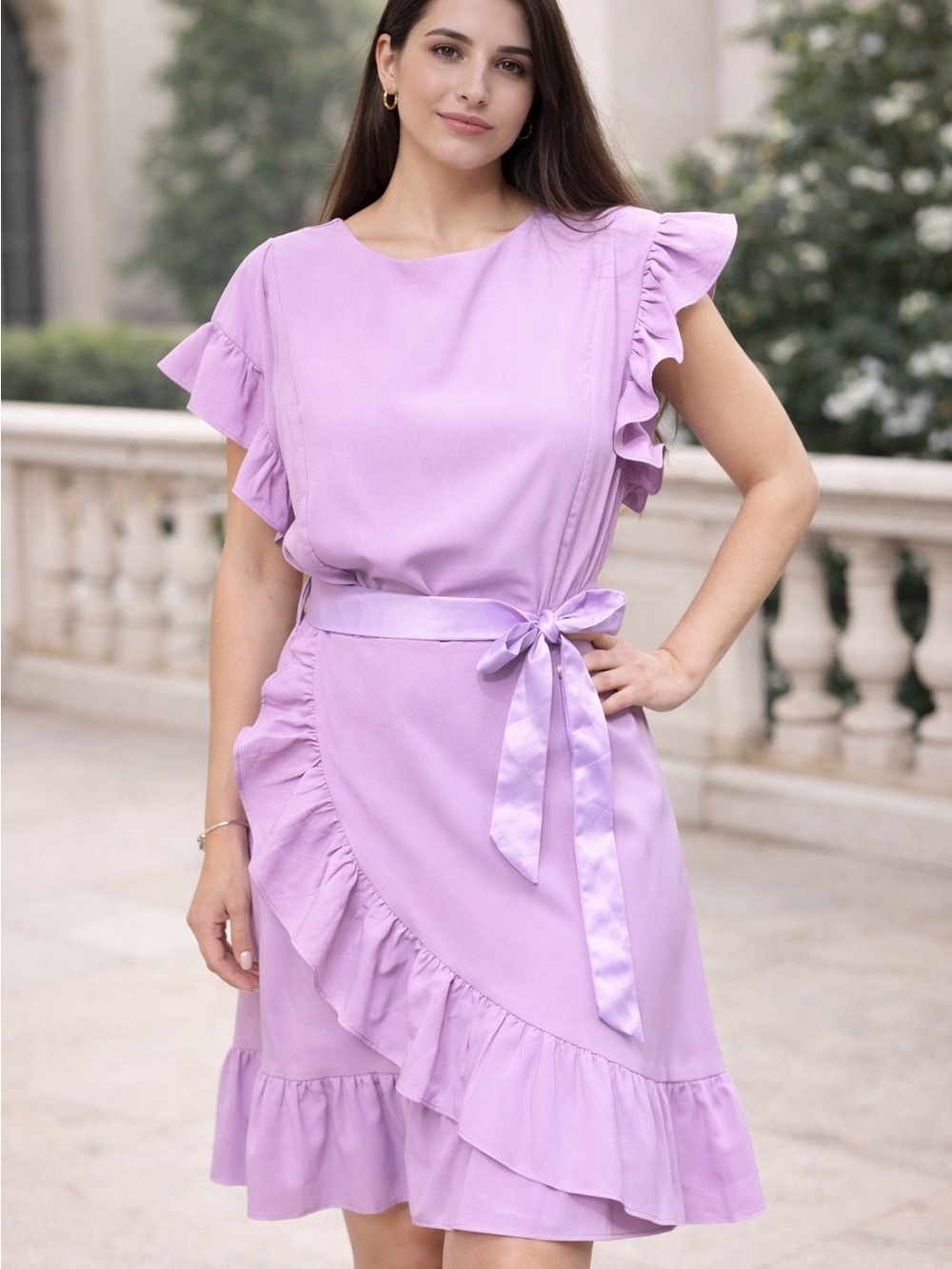 Lavender Ruffle Dress with Bow